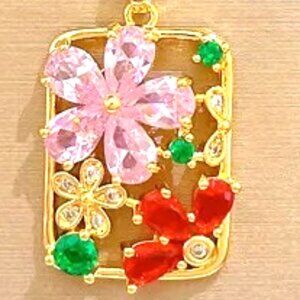 MULTICOLOR CRYSTAL FLOWERS A SMALLSQUARE PENDANT IS A GARDEN GORGEOUS NECKLACE
